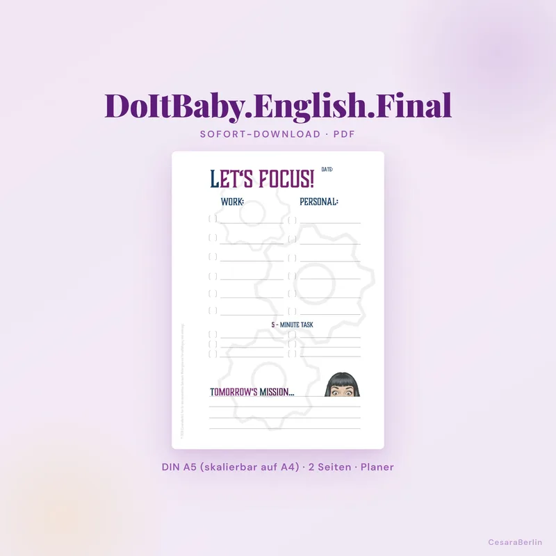Do It Baby! English – „Let's focus" Tagesplaner mit Steampunk-Zahnrädern