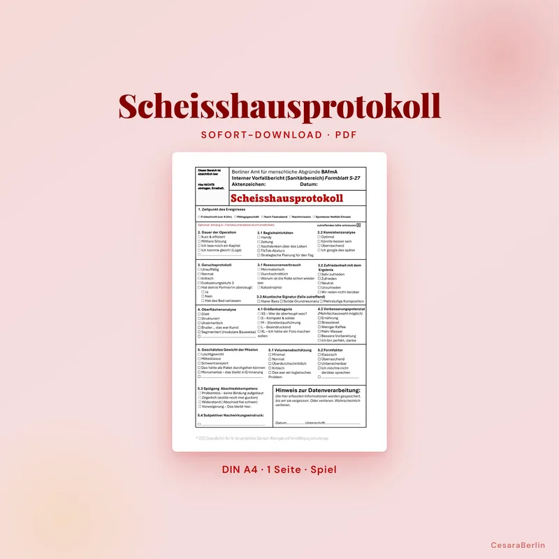 Scheisshausprotokoll – Formular S-27 in Behörden-Optik, rot-weißer Header
