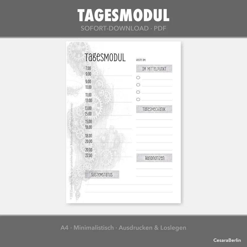 Taktwerk Tagesmodul – minimalistischer Tagesplaner mit Zahnrad-Design